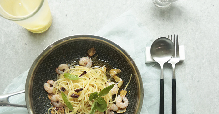 Krevetové aglio e olio (olejové těstoviny)